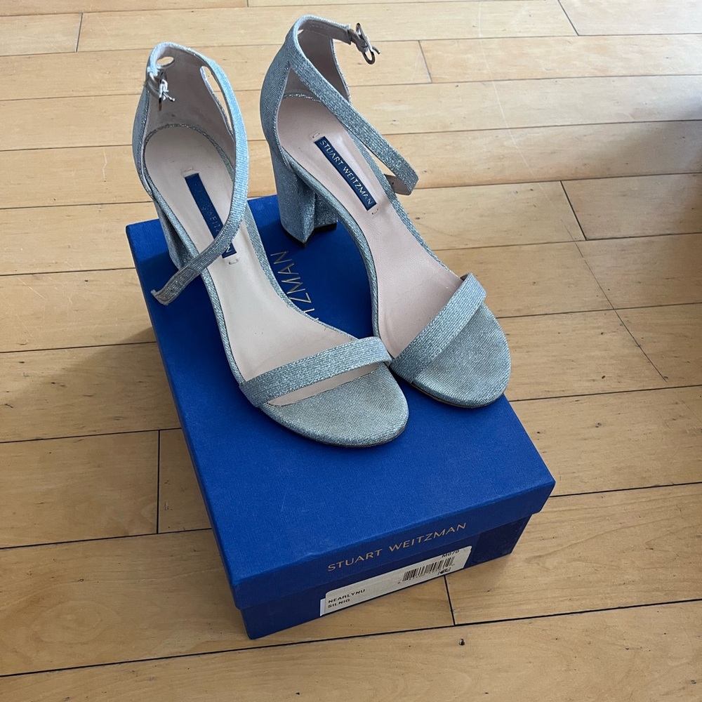 Stuart Weitzman nearly nude sandals.